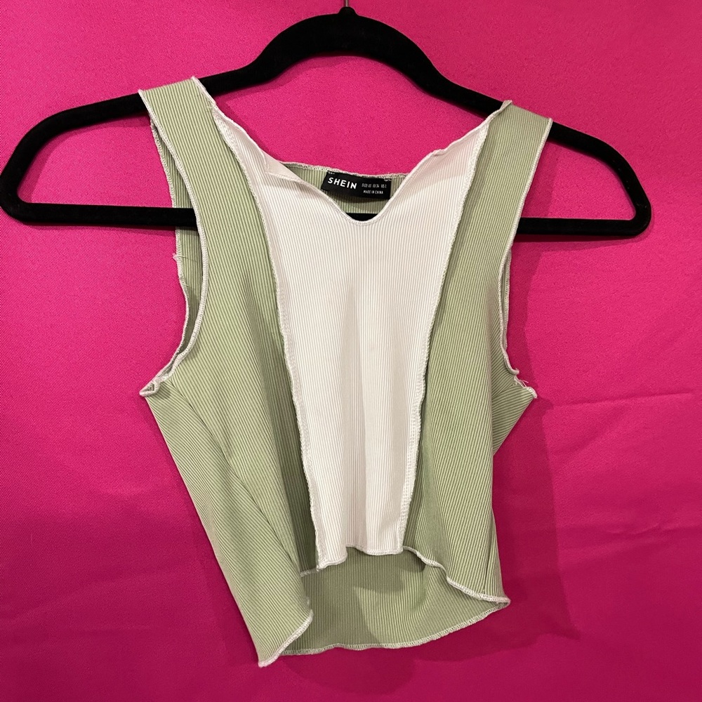 white and sage green tank top